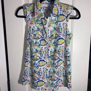 NWOT IBKUL Rainbow Fish Print Sleeveless Polo Sports UPF Sun size S